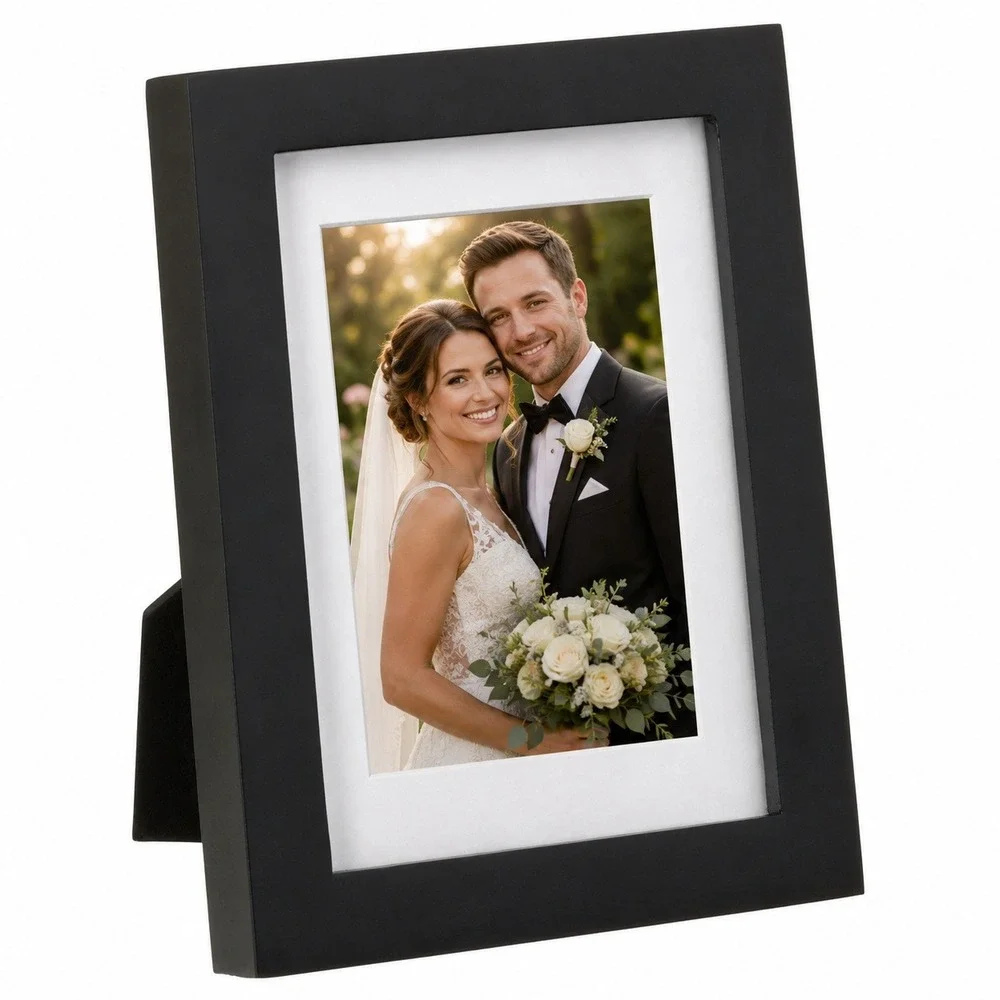 Lot of 2 Mini Picture Frames  3x4 or 2.5x3.5 Black Matted Wood Glass